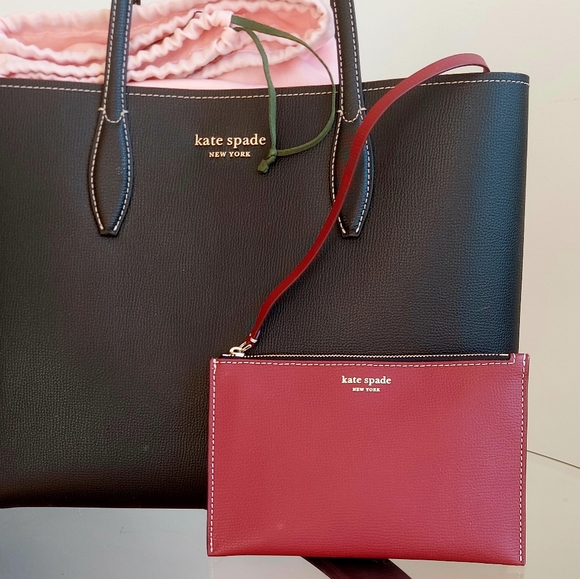 Kate Spade NWT large leather Tote w/detachable pouch - Picture 8 of 9